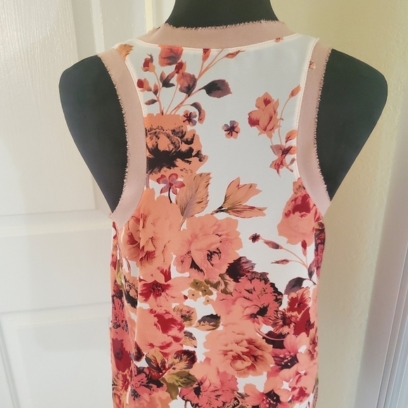 Bjewel Women's Sleeveless Floral Blouse Top Spring Peach Rose Cream - Picture 5 of 7